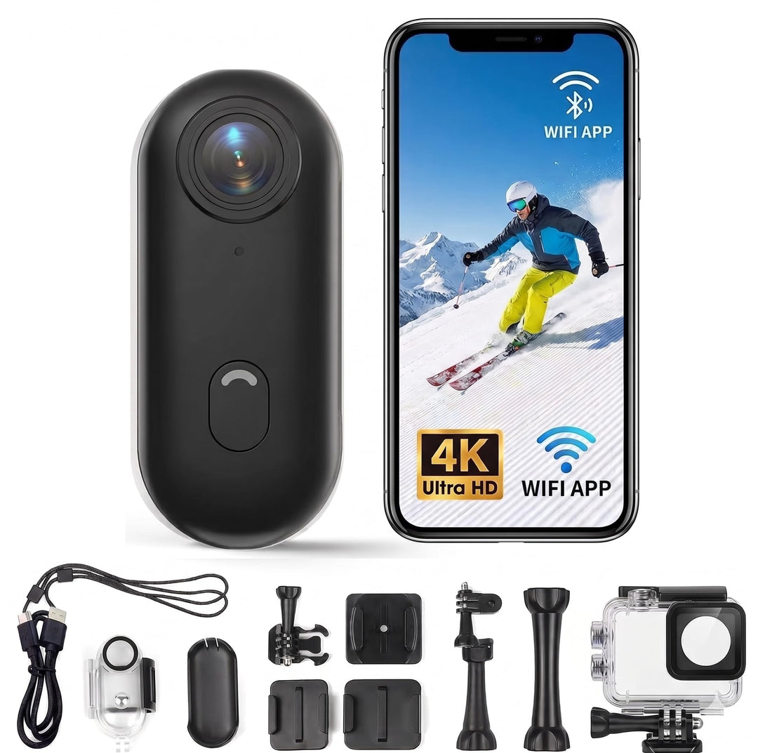 4K Mini Action Cam mit WiFi, Wasserdichte Bodycam, Ultra-Leicht 36g, Magnetische Kamera mit 360° Cli