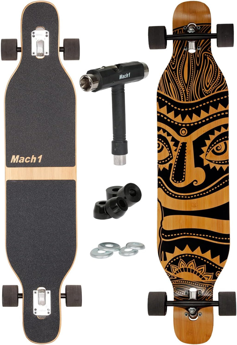 FunTomia Longboard mit 3 Flex Stufen Drop Through Cruiser Komplettboard Mach1 Speed Kugellager T-Too