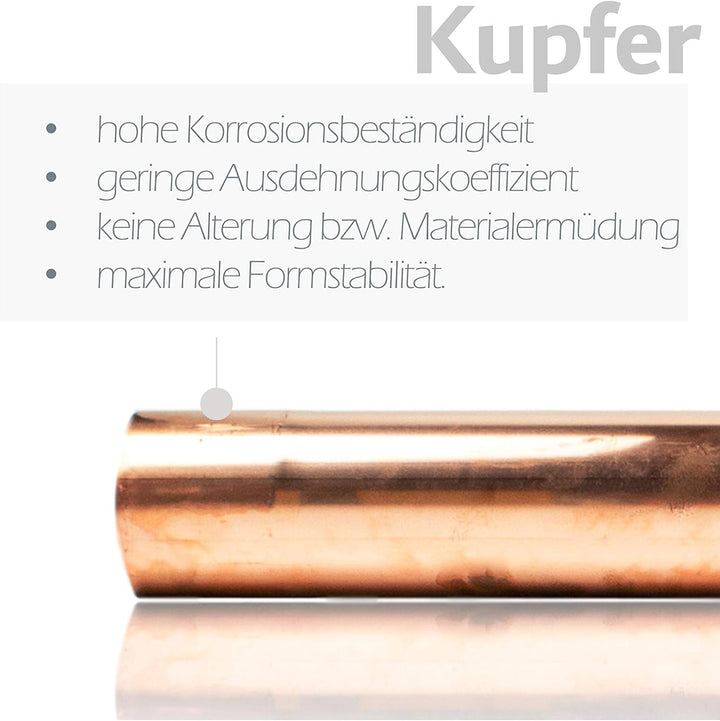 Kupfer Regenablaufrohr 76 mm 0,6 mm Stärke in 1 Meter Länge - Regenrohr nahtlos geschweisst mit Muff