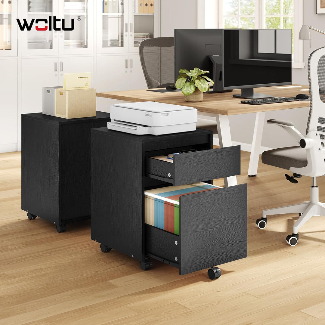 WOLTU Rollcontainer, Aktenschrank mit 2 Schubladen, mobiler Büroschrank, Schreibtisch Unterschrank,