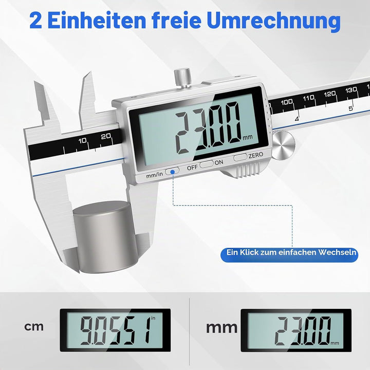 Housolution Digitaler Messschieber, 8Zoll Messschieber mit grossem LCD-Bildschirm, Zoll/MM-Schalter,