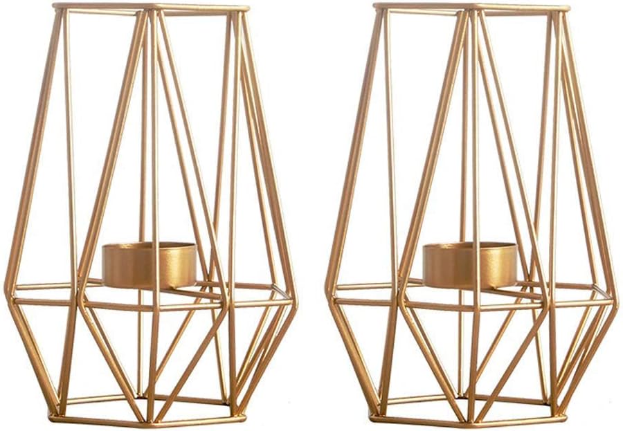 Nuptio 2 Stück Metall Sechseck Geformt Geometrisches Design Teelicht Votiv Kerzenhalter, Eisen Hohl