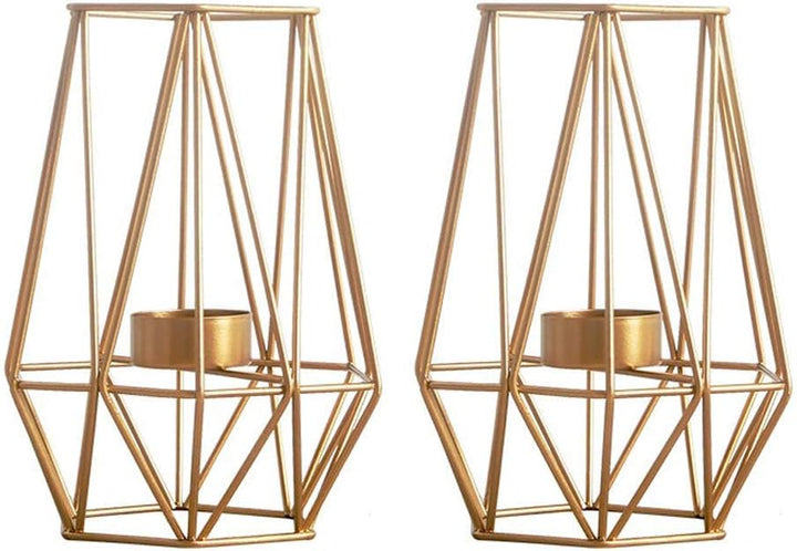 Nuptio 2 Stück Metall Sechseck Geformt Geometrisches Design Teelicht Votiv Kerzenhalter, Eisen Hohl