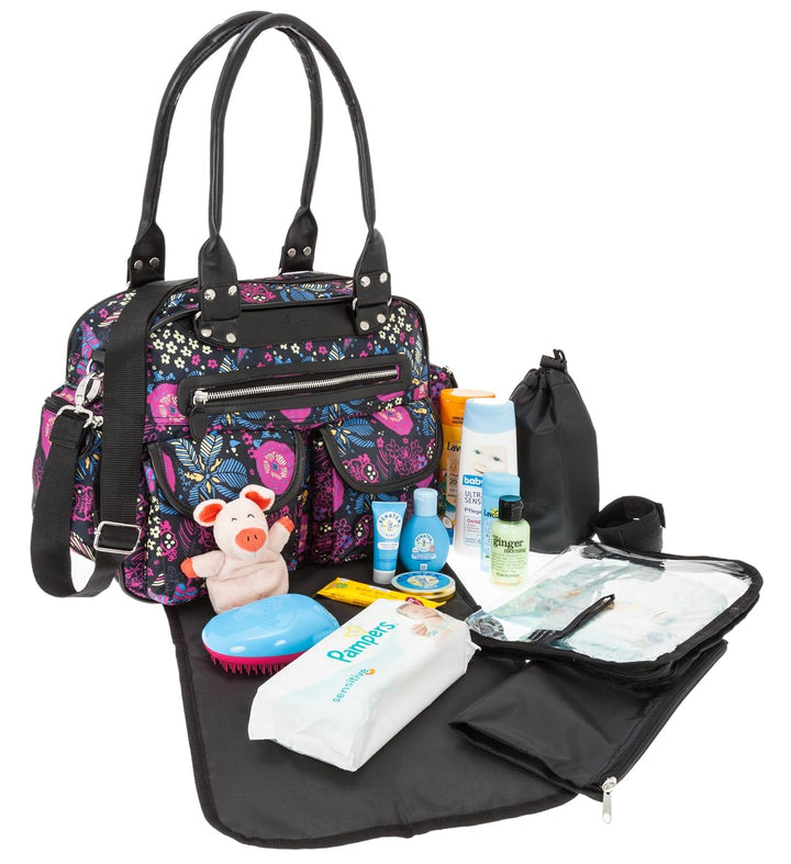 6 TEILE Set: ALESSANDRO Wickeltasche FLEUR Babywickeltasche + Wickelmatte + Windeltasche + Wäschesac