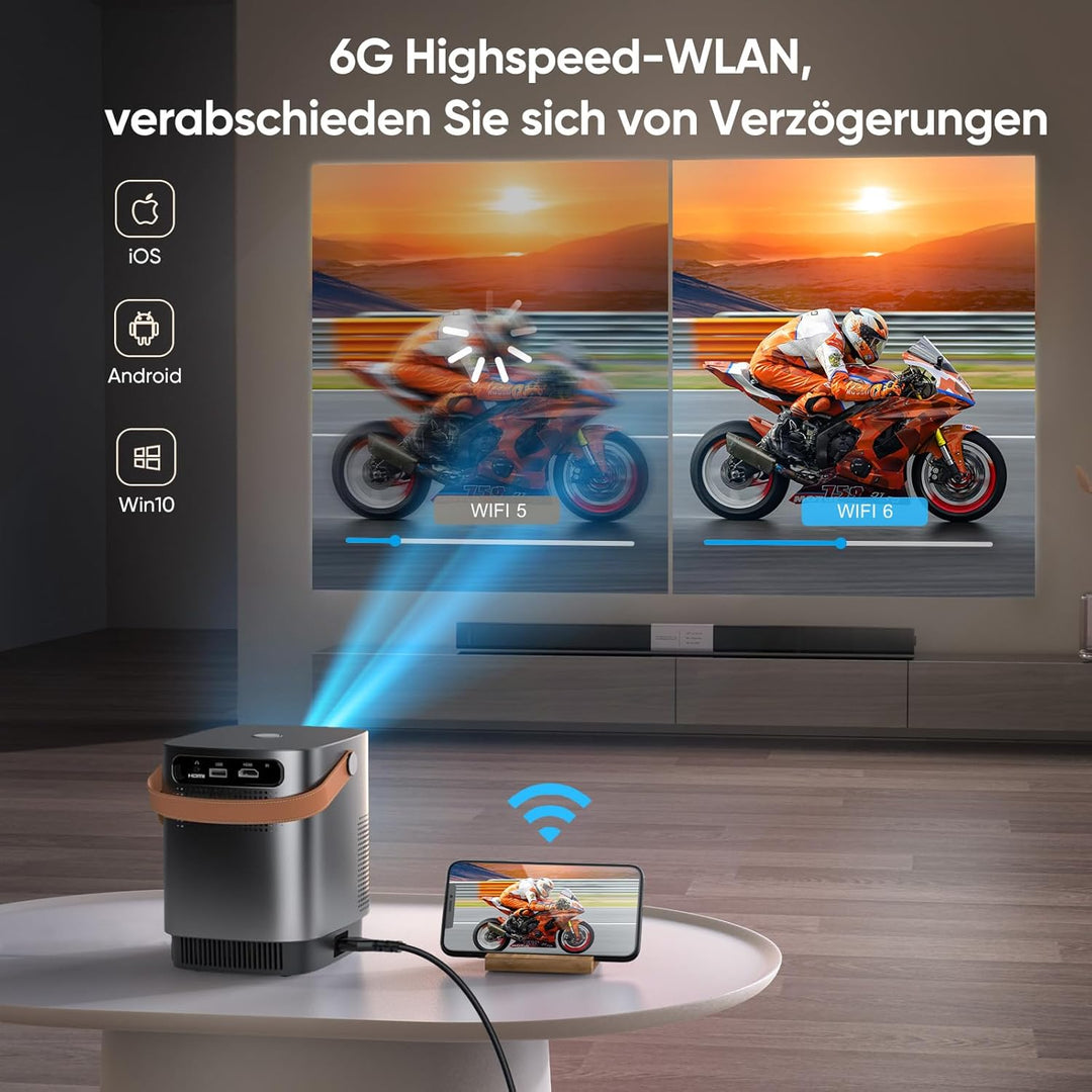 Mini Beamer 1080P Full HD WiFi Bluetooth, 13000 Lumen Klein Tragbarer Beamer, TOPTRO LED Heimkino Vi