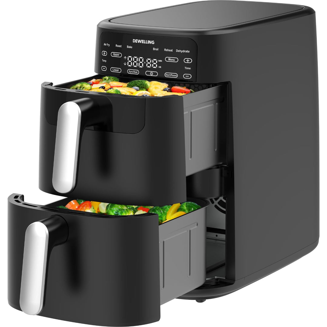 Airfryer 10L Double Stack - 2700W Heissluftfritteuse 2 Kammern, XXL Heissluftfritteuse mit vertikale