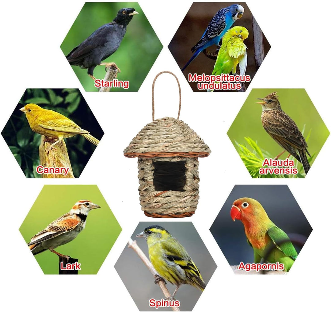 Vogelnest Gras, 2 Stück Gras Bird Nest, Vogelhäus, Handgewebte Vogelhäuser, Vogelhäus zum Aufhängen