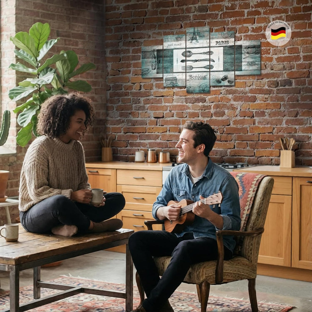 Runa Art Wandbilder Küche Holz 5 Teilig Bild auf Vlies Leinwand Deko Esszimmer Küchenbilder Vintage