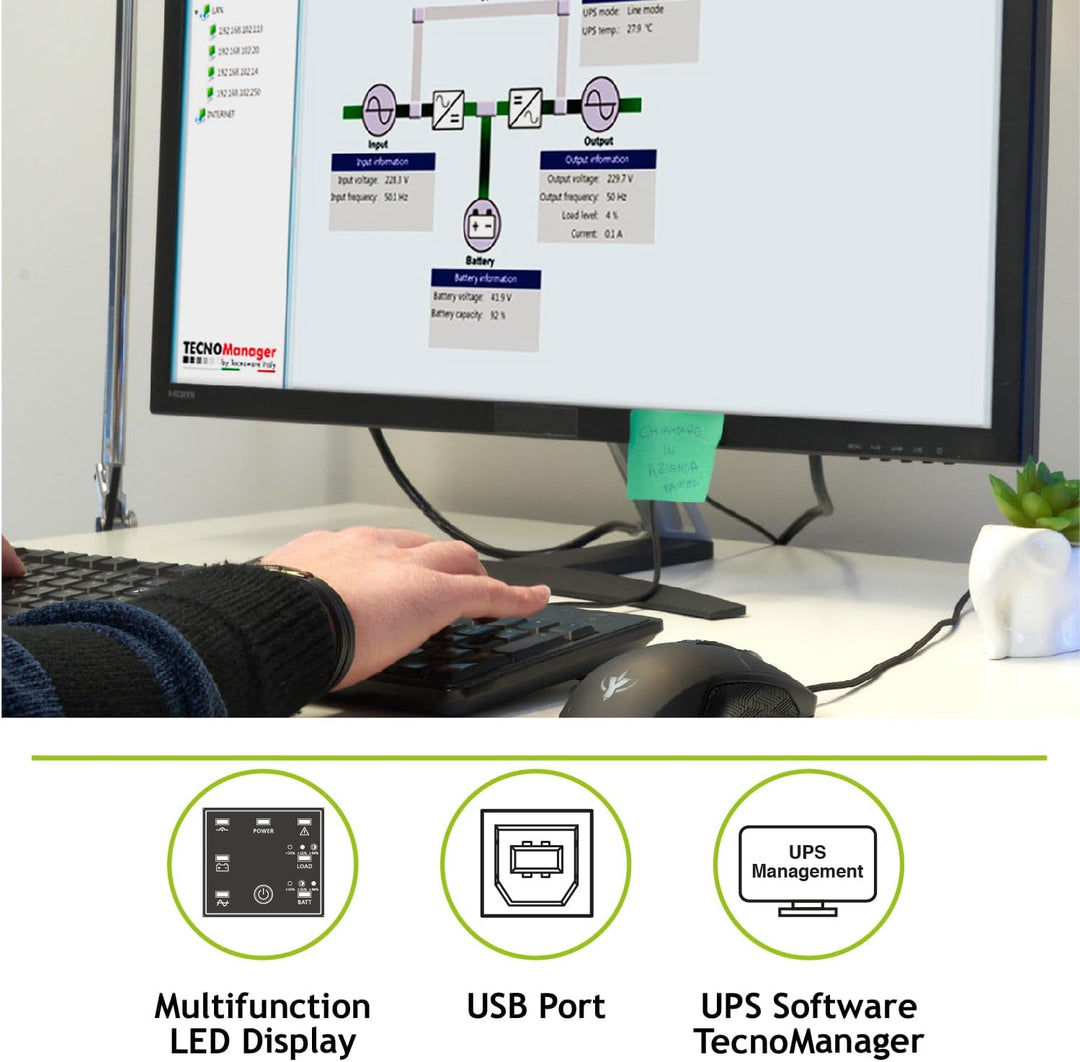 Tecnoware Power Systems – EVO DSP Plus 800, USV 230V, 94% Effizienz, Online-Technologie VFI, Mikropr