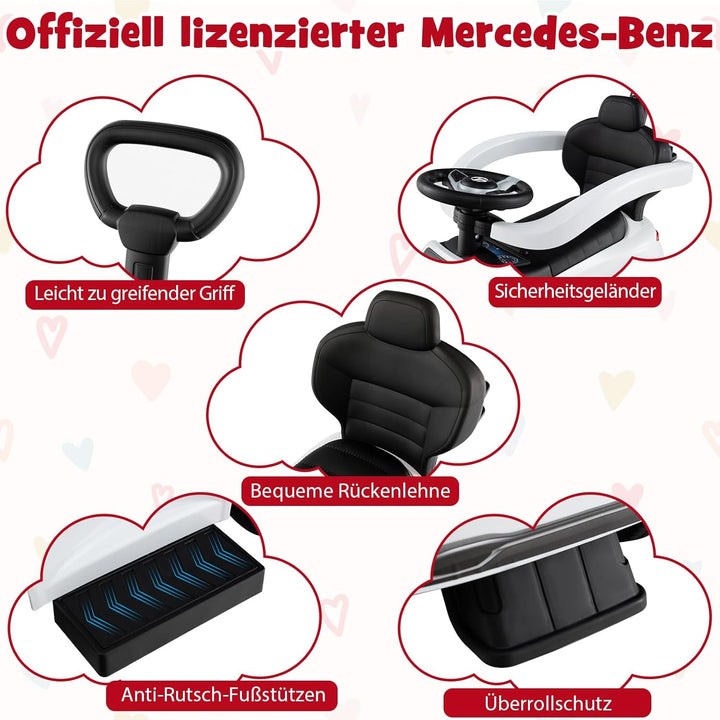 GOPLUS 3 in 1 Schiebeauto, Rutschauto Mercedes-Benz mit verstellbarem Verdeck und Stauraum unter dem