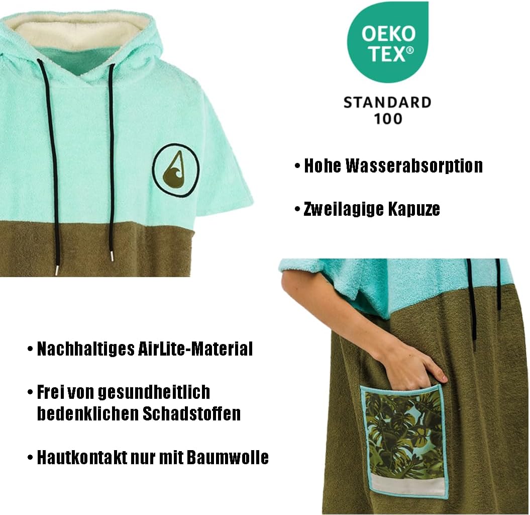 WAVE HAWAII Poncho Agueda Surfponcho 95% Baumwolle Badeponcho für Körpergrössen von 160-190 cm Umkle