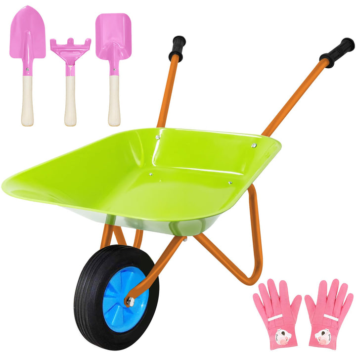Schubkarrenset für Kinder, Gartenschubkarre en Metal, Kinder Gartengeräte, Gartenwerkzeug Kinder zum