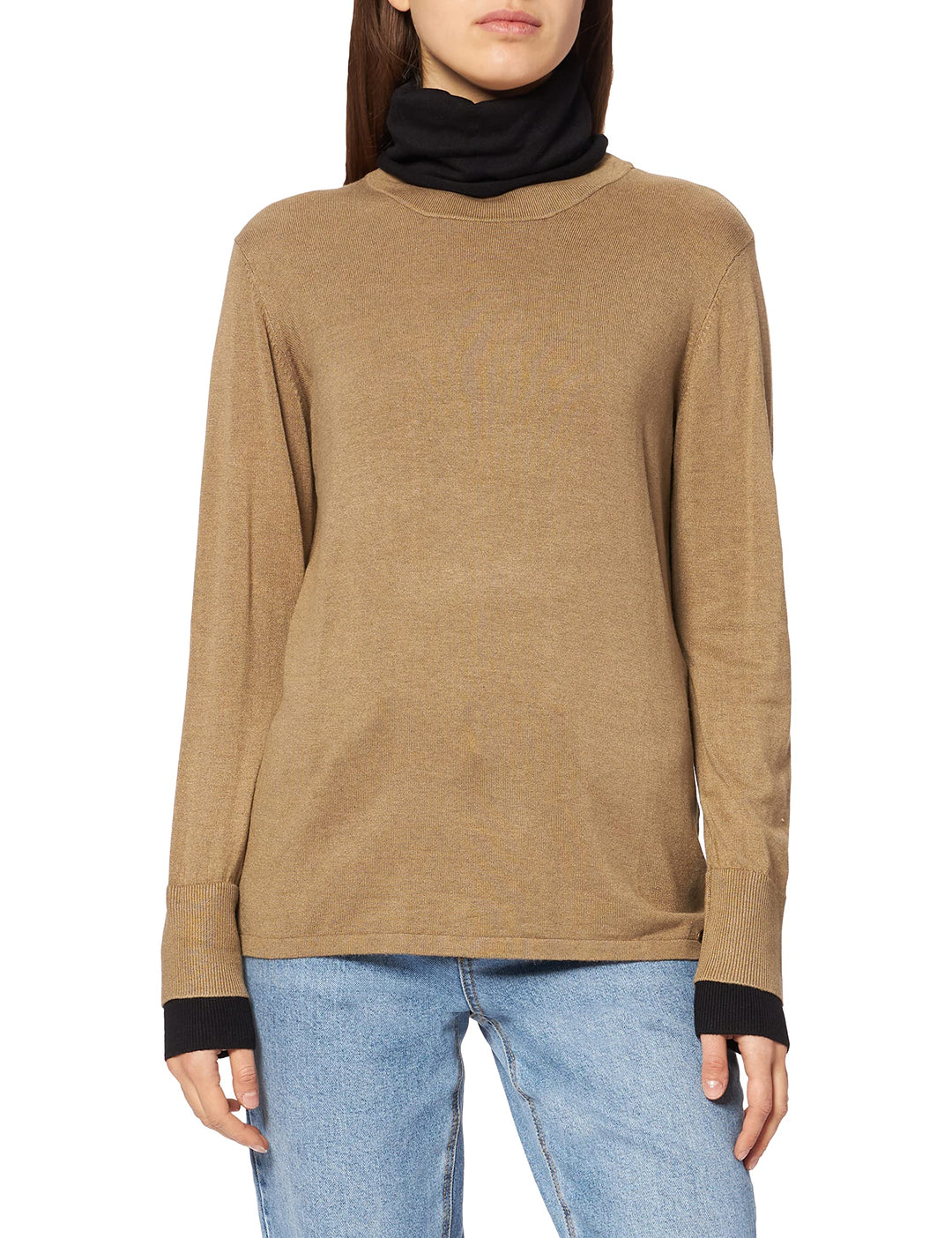 Timezone Damen Double Layer Turtleneck Pullover S Caramel Beige Melange, S Caramel Beige Melange