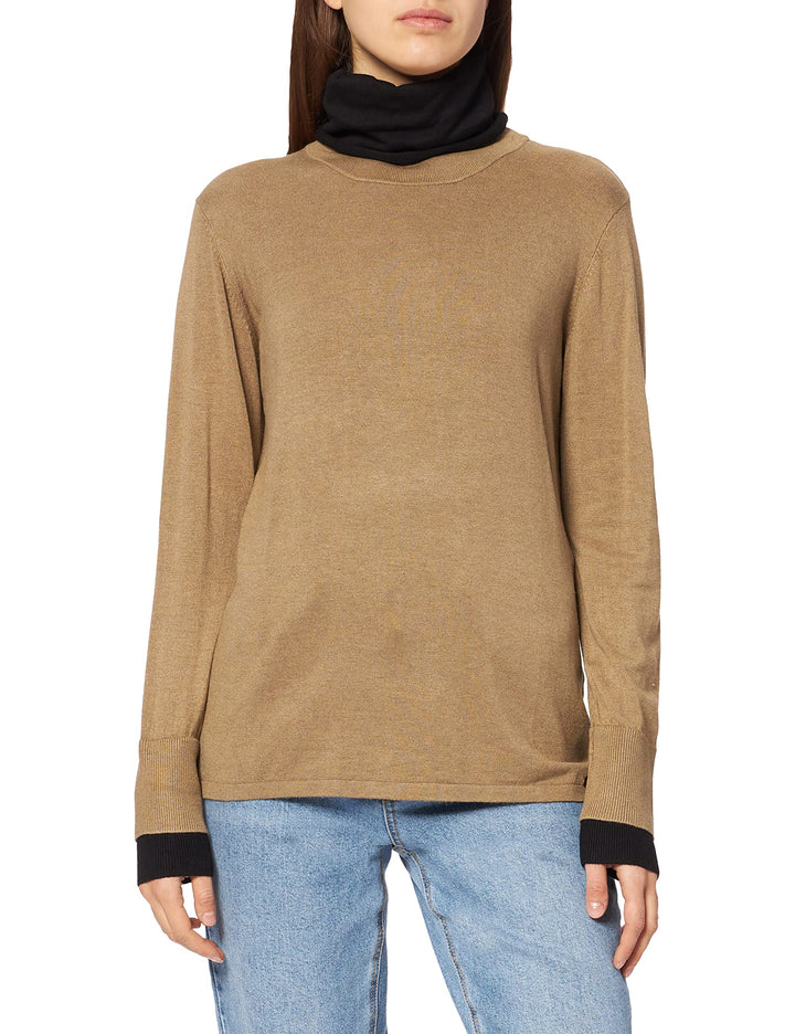 Timezone Damen Double Layer Turtleneck Pullover S Caramel Beige Melange, S Caramel Beige Melange