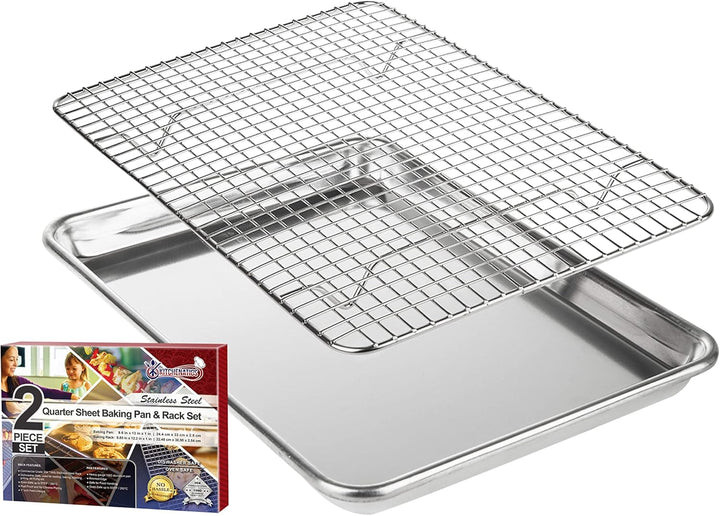 KITCHENATICS Klein Brat- und Backblech mit Küchengitter: 1/4 Aluminium Backblech mit Edelstahl Auskü