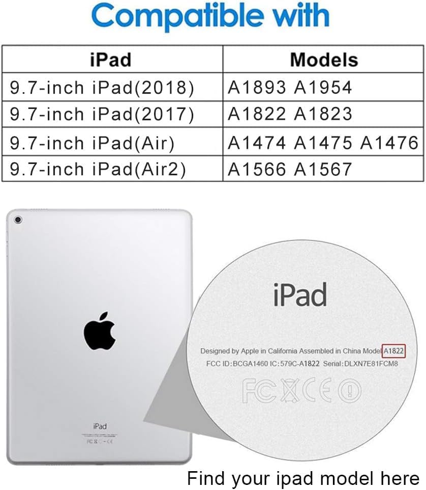 Tastatur hülle 9,7 für iPad 6./5. Gen 2018/2017, Bluetooth Tastatur für iPad Air 2/1, Pro 9,7‘’, mit