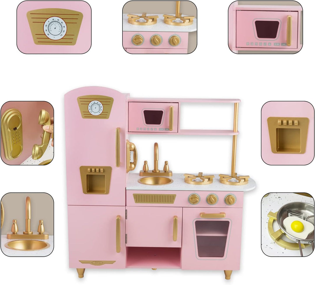 Hölzerne Kinderküche, Kinderspielküche mit Spüle Herd Backofen, Holzküche Spielzeugküche, Spielküche