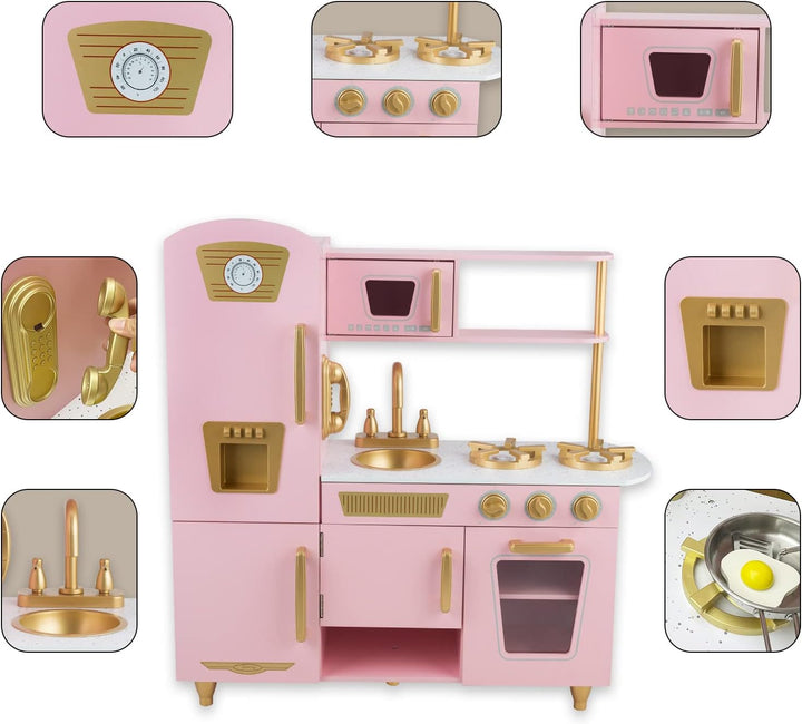 Hölzerne Kinderküche, Kinderspielküche mit Spüle Herd Backofen, Holzküche Spielzeugküche, Spielküche