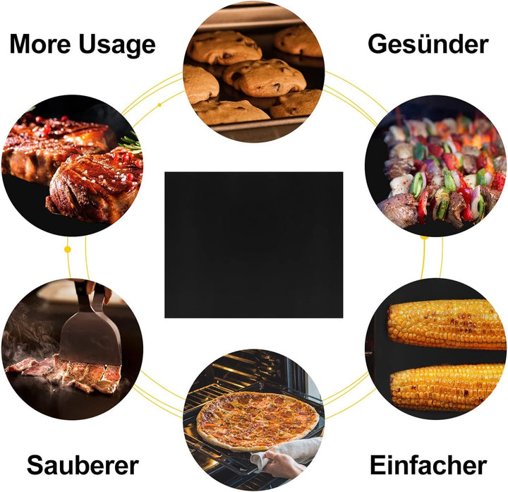 DIKER BBQ Grillmatte, Antihaft 5er Set 40x60cm, Backmatte für Holzkohle & Backen, Backpapier Wiederv
