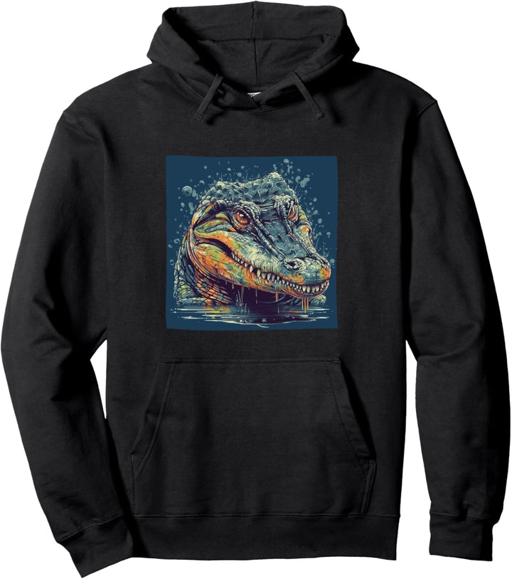 Bunte Krokodil-Grafik Pullover Hoodie