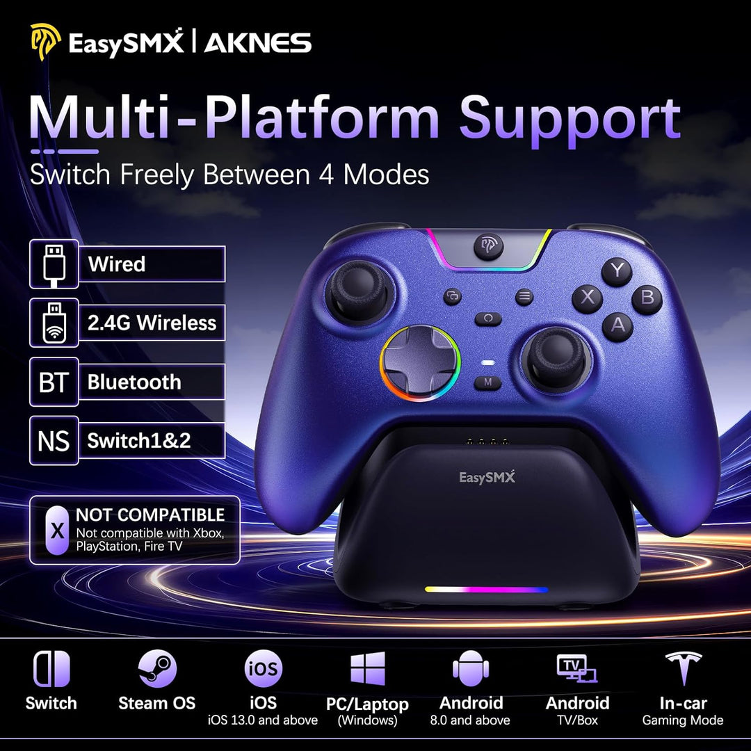 AKNES EasySMX X05Pro PC-Controller für PC/Switch/Android/iOS, Leise Spieltasten, Hall-Effekt-Joystic
