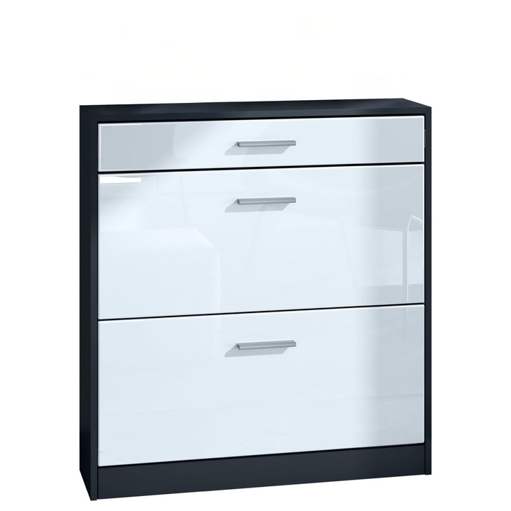 Schuhschrank Roma Schmal mit 2 Klappen und 1 Schublade, Platzsparender Schuhkipper Flurschrank für D