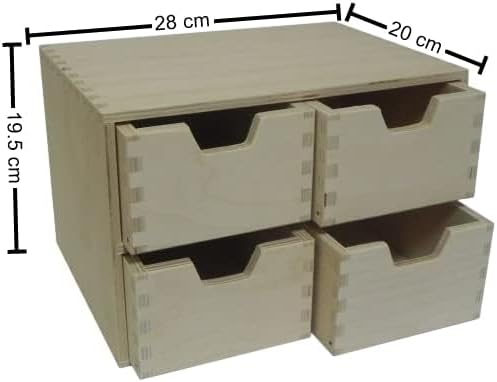 Wooden World Aufbewahrungsbox aus schlichtem Holz mit 4 Schubladen