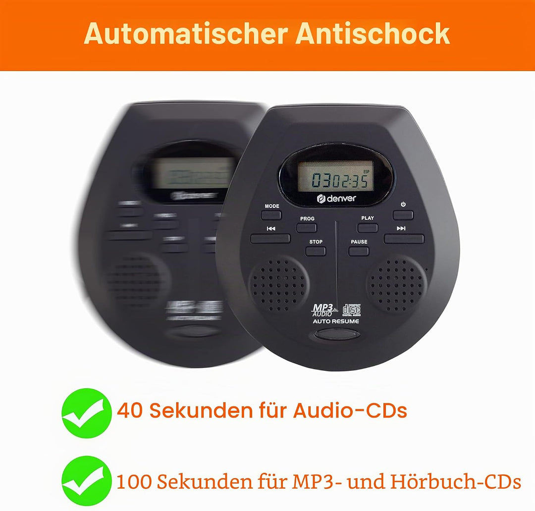 Denver DMP-395B Tragbarer CD-Player CD, CD-R, CD-RW, MP3 Inkl. Lautsprecherbox Schwarz, Schwarz