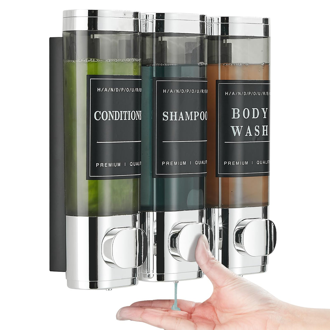 Unisense Shampoo- und Spülungsspender, 3 Kammern, kein Bohren, Wand-Shampoospender für Dusche, Wandm