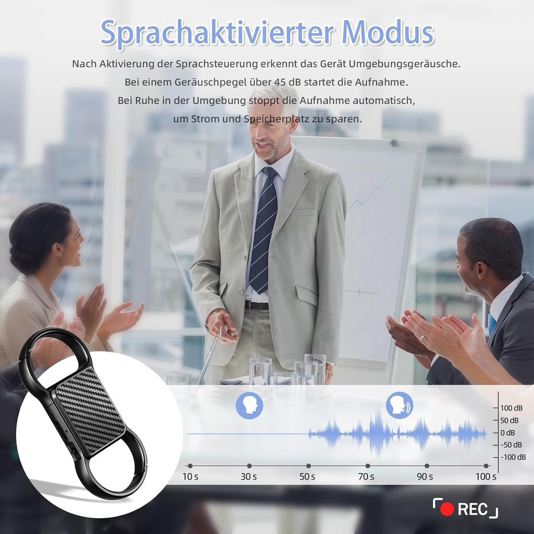Diktiergerät 3072 Kbps Aufnahmegerät Voice Recorder Abhörgerät mit Sprachaktivierter and Geräuschunt