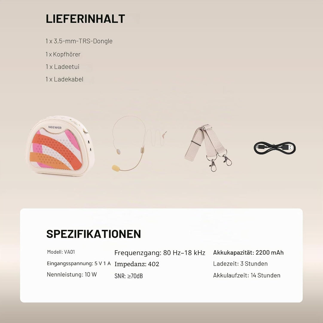 NEEWER Sprachverstärker mit Wired Headset Mikrofon, Lautsprecher, Schultergurt, AUX Ausgang, USB C w