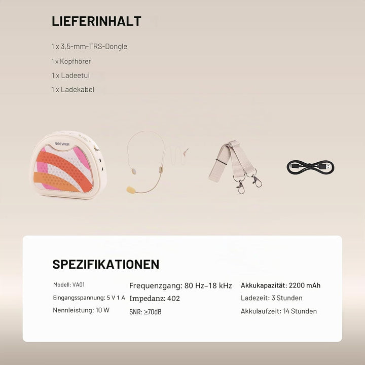 NEEWER Sprachverstärker mit Wired Headset Mikrofon, Lautsprecher, Schultergurt, AUX Ausgang, USB C w