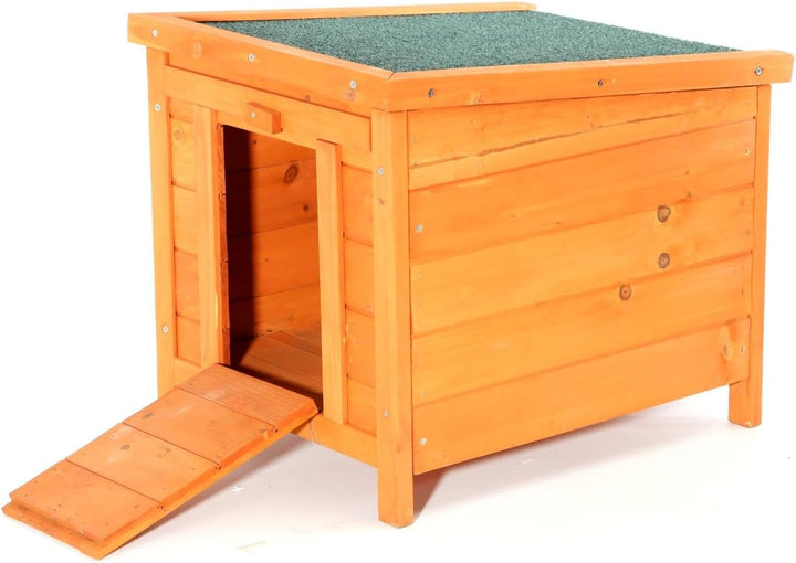 Wiltec Katzenhaus 420 x 515 x 430 mm aus Fichtenholz, Kleintierhaus Kaninchenstall mit Dach aufklapp