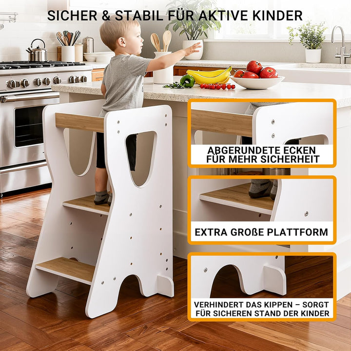COSYLAND Lernturm ab 1 Jahr - Learning Tower - Höhenverstellbar Montessori Lernturm mit Kippschutz,