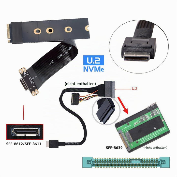 chenyang Oculink SFF-8612 zu PCI-E 4.0 NVME M.2 M-Key Host Ribbon Flex Verlängerungskabeladapter unt