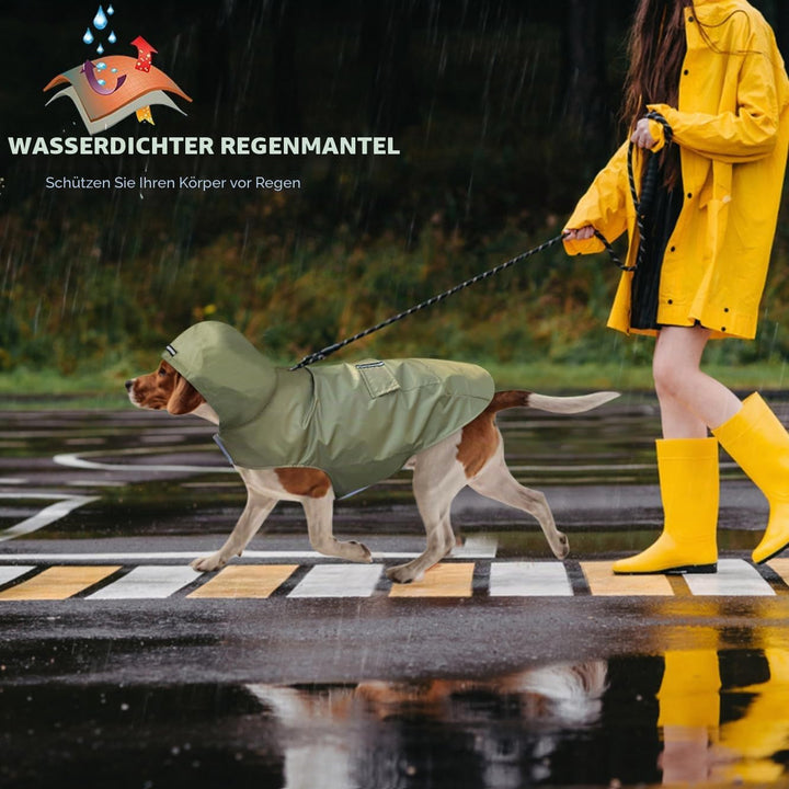 Idepet Regenmantel für Hunde mit Kragenloch Wasserdicht Reflektierend Winddicht Poncho Regenjacke mi
