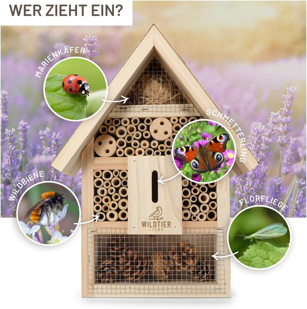 wildtier liebe Insektenhotel - Gross unbehandelt inkl. Lockstoff I Insektenhaus aus verschraubtem Ho