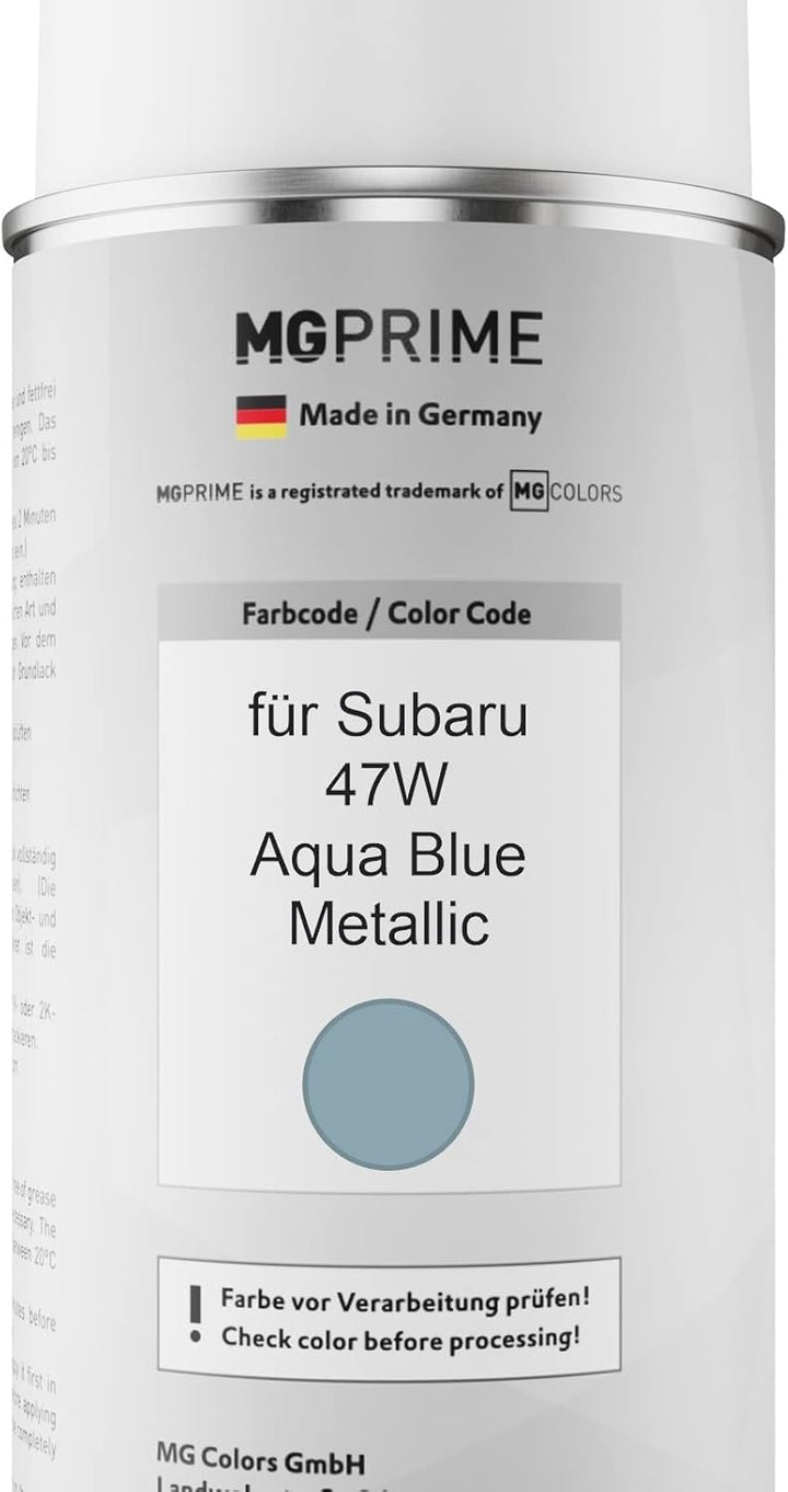 MG PRIME Autolack Sprühdosen Set für Subaru 47W Aqua Blue Metallic Basislack Klarlack Spraydose 400m