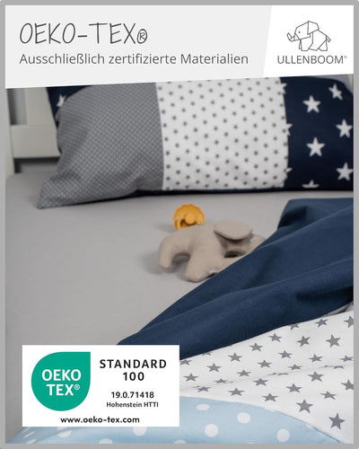ULLENBOOM Kinderbettwäsche 100x135 cm - 100% OEKO-TEX Baumwolle - Blau Hellblau Grau - Kinder Bettwä