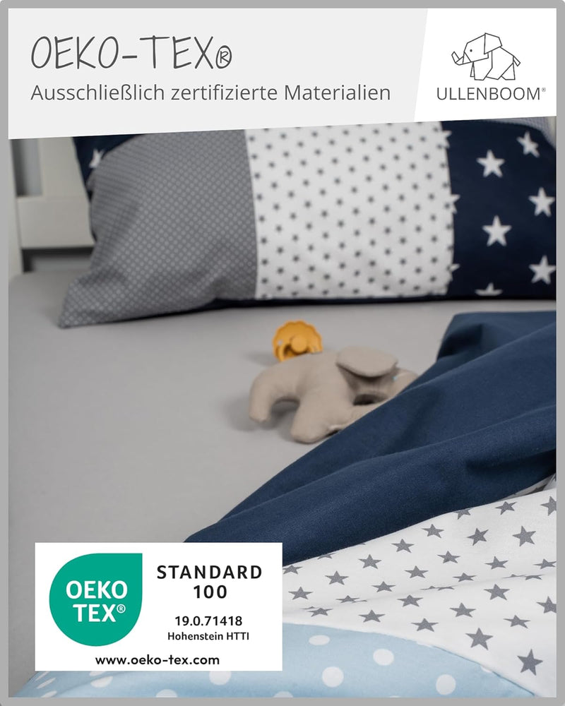 ULLENBOOM Kinderbettwäsche 100x135 cm - 100% OEKO-TEX Baumwolle - Blau Hellblau Grau - Kinder Bettwä