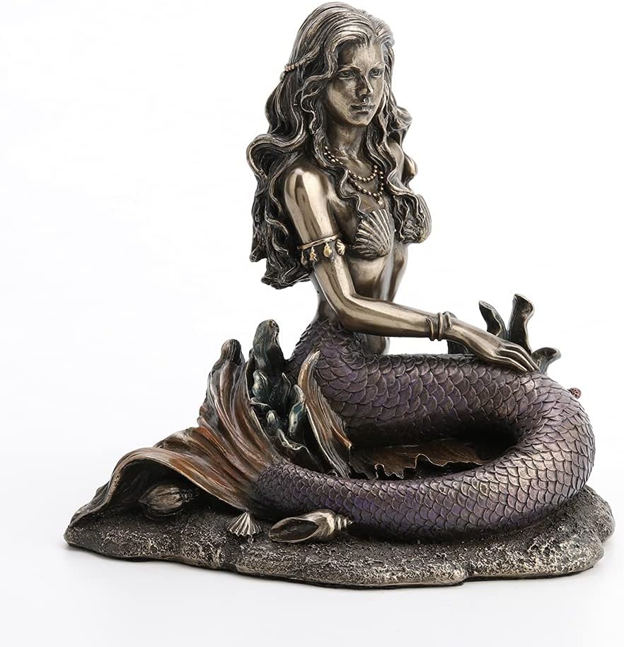 Unbekannt Harz Statuen Enchanted Lied Bronze Finish Meerjungfrau sitzend auf Ocean Boden Statue 14 x