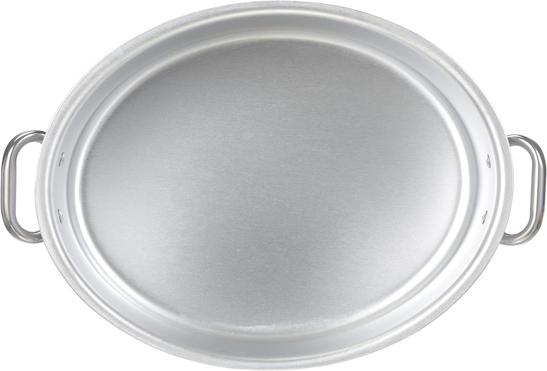 Pentole Agnelli Kochtopf oval mit Deckel, aus Aluminium, mit 2 Griffen aus Edelstahl, Silber 34x23x1