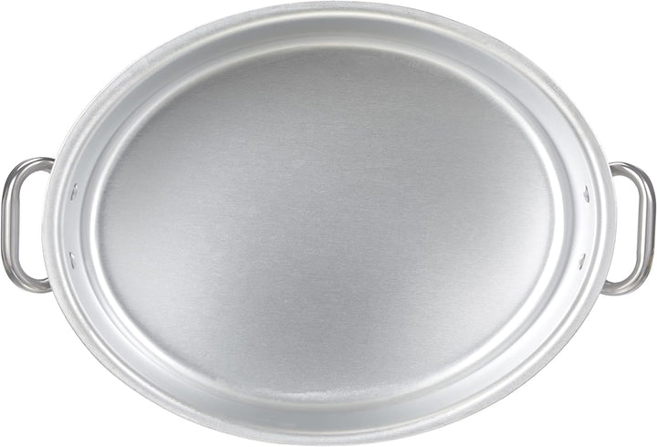 Pentole Agnelli Kochtopf oval mit Deckel, aus Aluminium, mit 2 Griffen aus Edelstahl, Silber 34x23x1