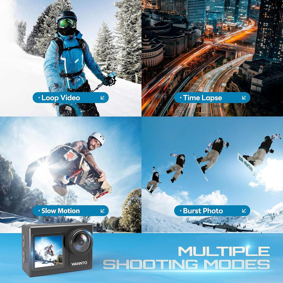 WANNTO Action Cam 5K 24MP Motion 5 Pro 40M Unterwasserkamera Ultra HD Touchscreen 170 ° Weitwinkel,