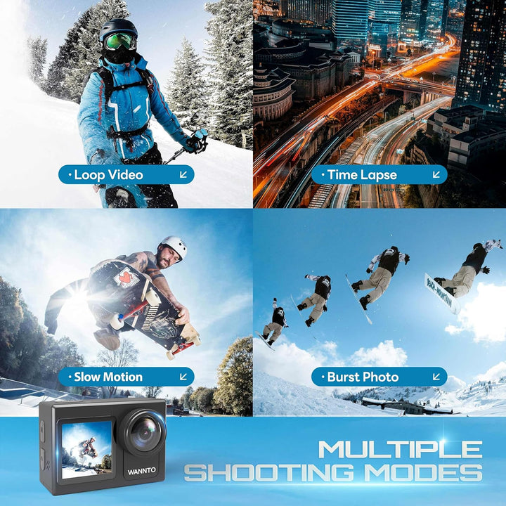 WANNTO Action Cam 5K 24MP Motion 5 Pro 40M Unterwasserkamera Ultra HD Touchscreen 170 ° Weitwinkel,