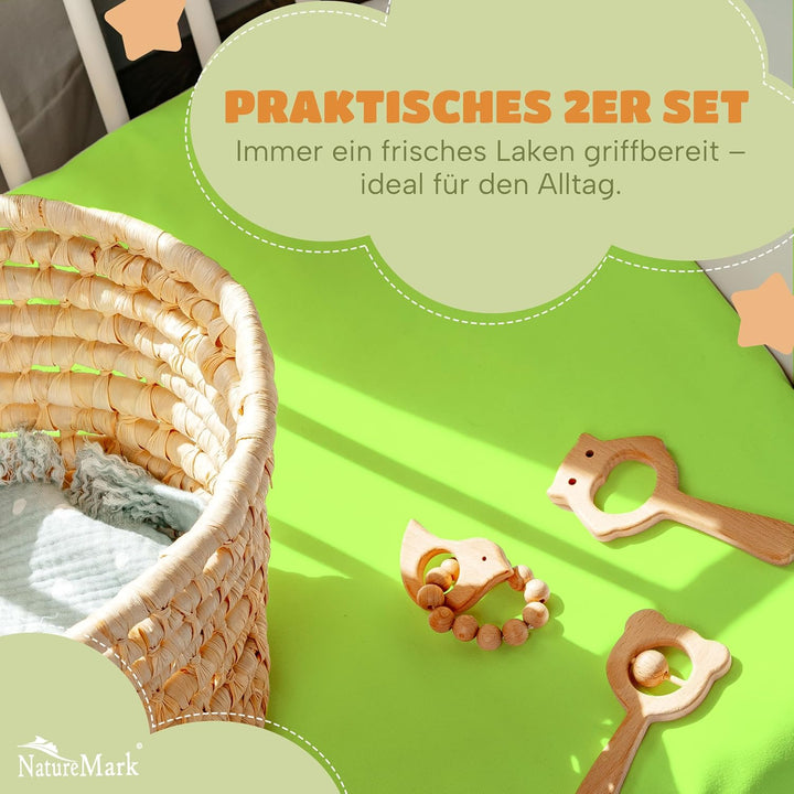 NatureMark Kinder Spannbettlaken 70x140 cm – Weiches Jersey, 100% Baumwolle, 2er Set für Babybett un