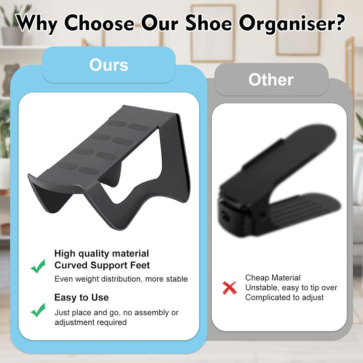 10 Stück Schuhstapler Platzsparend, Doppelschicht Schuhsortierer für Schrank &Schuhschrank, Rutschfe