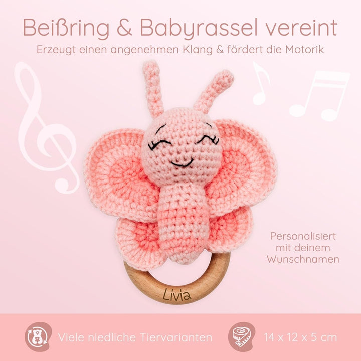 Bärenfreunde Personalisierter Beissring Baby - Niedlicher Greifling für Baby's, Greifring, Babyrasse