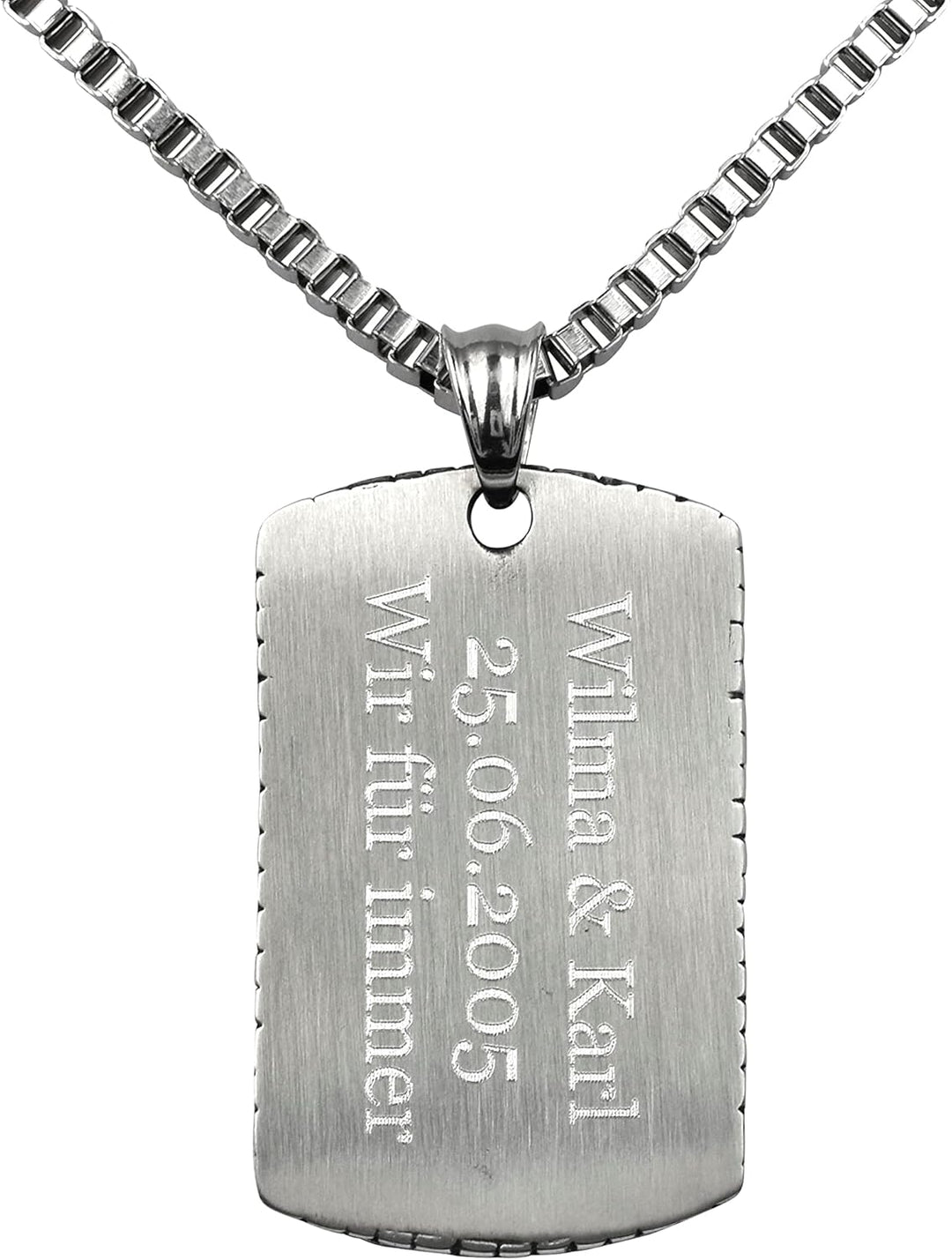 Hanessa Personalisierte Kette mit Gravur Edelstahl 60 cm mit Anhänger Dog Tag mit Kreuz in silber/sc