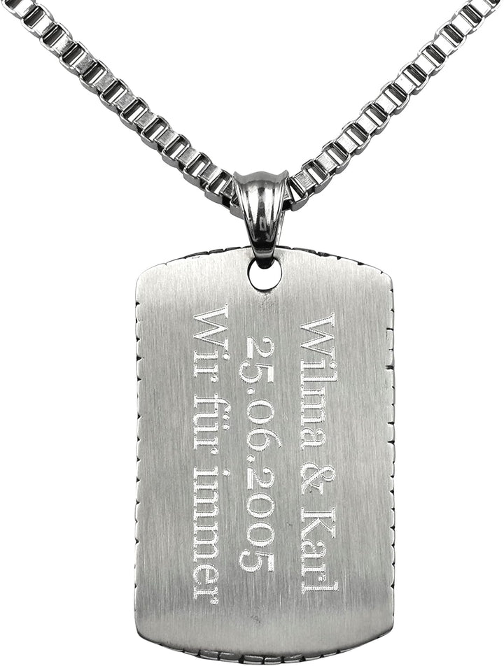 Hanessa Personalisierte Kette mit Gravur Edelstahl 60 cm mit Anhänger Dog Tag mit Kreuz in silber/sc